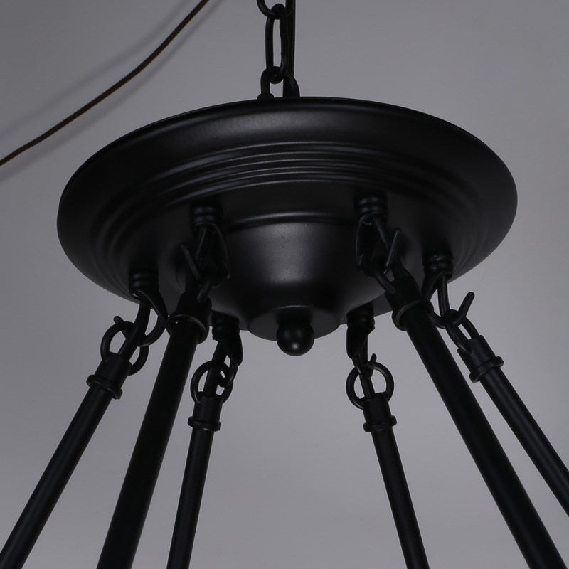 Country Hemp Rope Loop Chandelier - Hanging Ceiling Light Black Restaurant Lamp