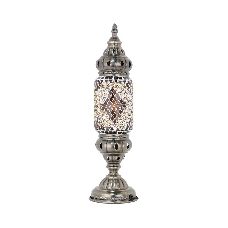 Mosaic Glass Night Light With Mediterranean Tubular Design - Nickel Finish For Bedroom / K