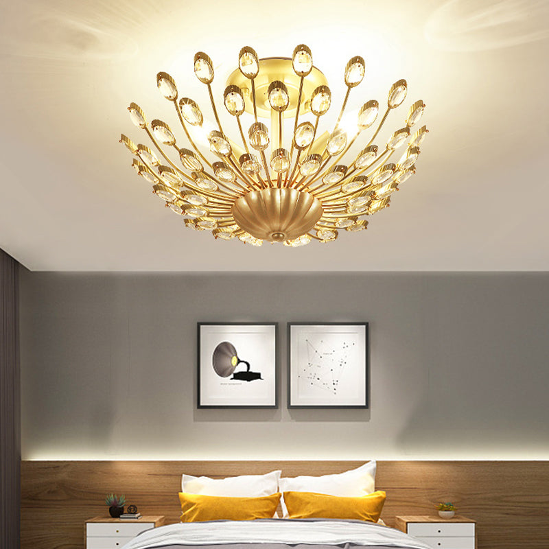 Gold Vintage Peacock Crystal Semi Flush Mount Bedroom Ceiling Light With 3 Lights’fixture