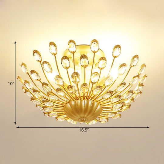 Gold Vintage Peacock Crystal Semi Flush Mount Bedroom Ceiling Light With 3 Lights’fixture