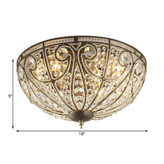 Brass 4 - Light Rustic Metal And Crystal Dome Flush Mount Ceiling Light