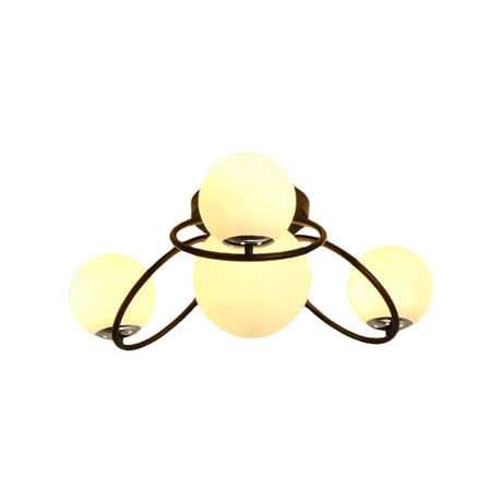 Classic 4-Light Opal Glass Semi-Flush Ceiling Fixture In Black/White For Living Room