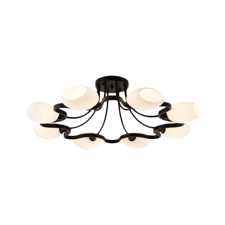 Classic Black Semi Flush Mount Ceiling Fixture With Bubble White Glass Shades - 6/8/10 Lights For