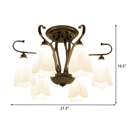 Flower-Shaped White Glass Ceiling Light Fixture With 3/6/8 Lights For Classic Living Room
