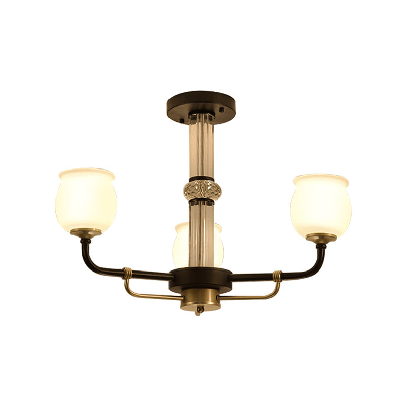 Black Glass Semi Flush Ceiling Light Fixture - Jar Shaped Traditional Design (3/6 Lights) For