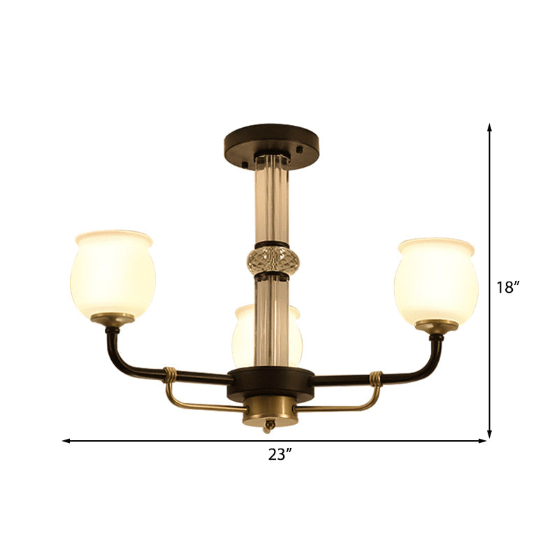 Black Glass Semi Flush Ceiling Light Fixture - Jar Shaped Traditional Design (3/6 Lights) For