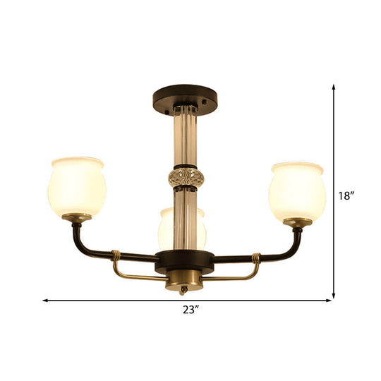 Black Glass Semi Flush Ceiling Light Fixture - Jar Shaped Traditional Design (3/6 Lights) For