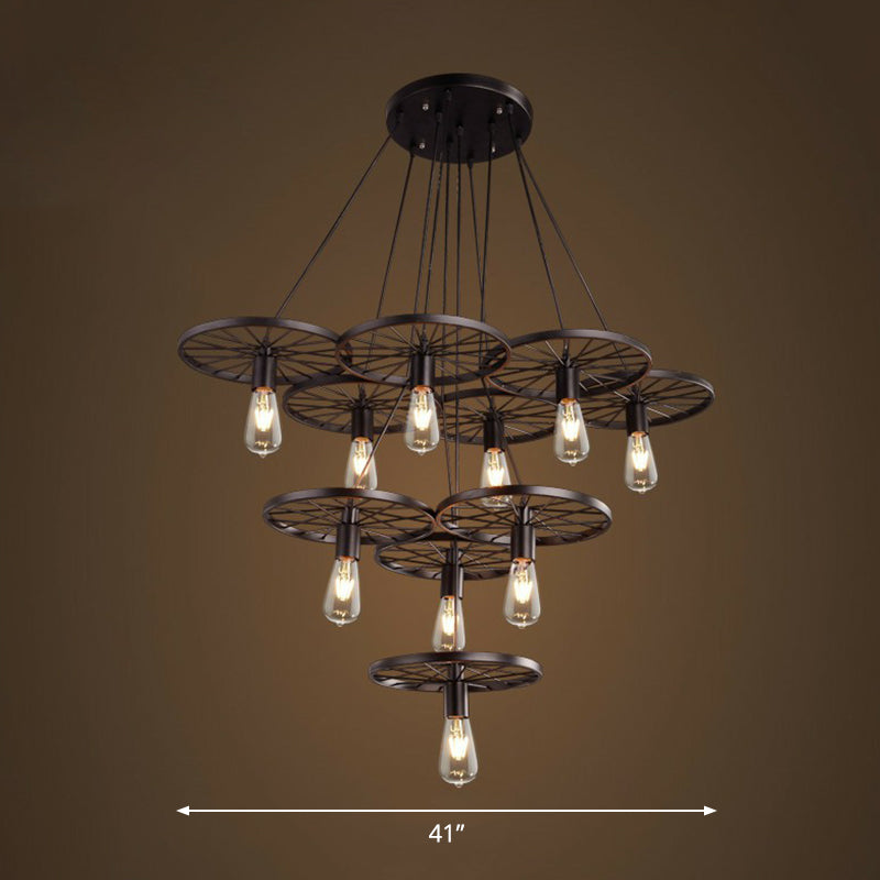 Wagon Wheel Cast Iron Chandelier Pendant Light For Dining Room - Loft Style 10 / Black