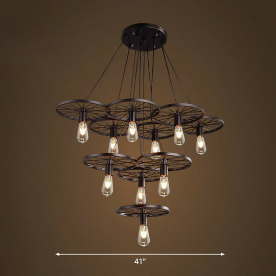 Wagon Wheel Cast Iron Chandelier Pendant Light For Dining Room - Loft Style 10 / Black