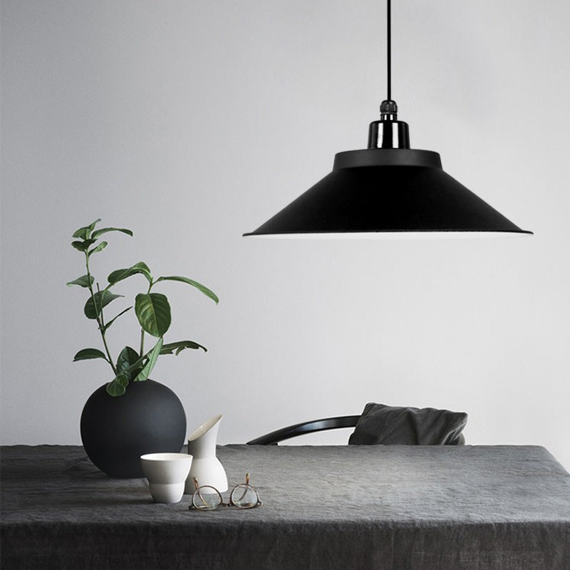 Conical Metal Hanging Light With Rolled Edge - 1-Light Ceiling Suspension Lamp For Loft Décor