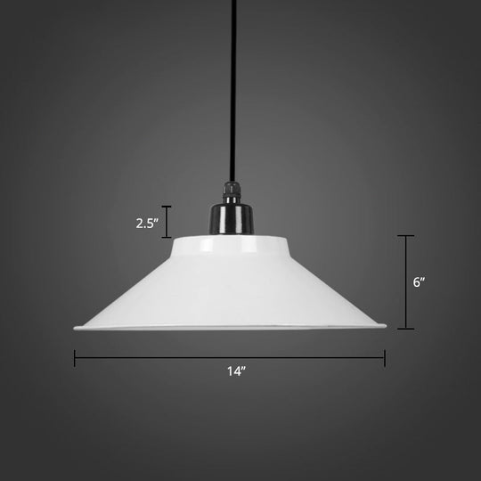 Conical Metal Hanging Light With Rolled Edge - 1-Light Ceiling Suspension Lamp For Loft Décor