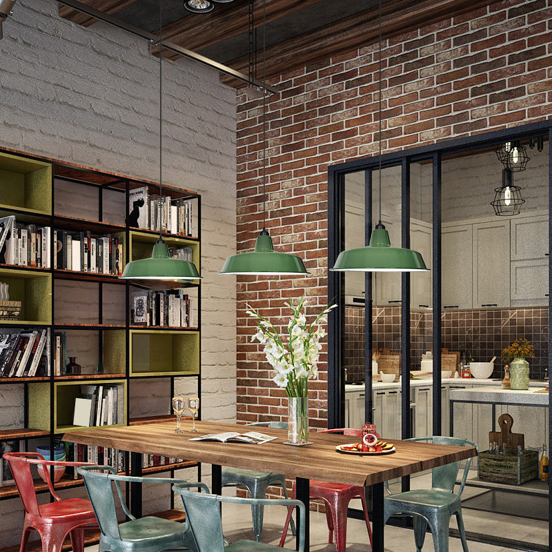 Green Barn Pendant Lamp - Loft Style Metal 1-Bulb Suspension Light For Dining Room