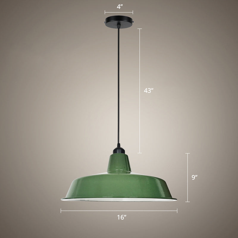 Green Barn Pendant Lamp - Loft Style Metal 1-Bulb Suspension Light For Dining Room / 16’