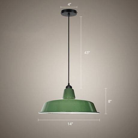 Barn Shaped Pendant Lamp: Green Finish Loft Style Metal 1 Bulb Dining Room Suspension Light / 14