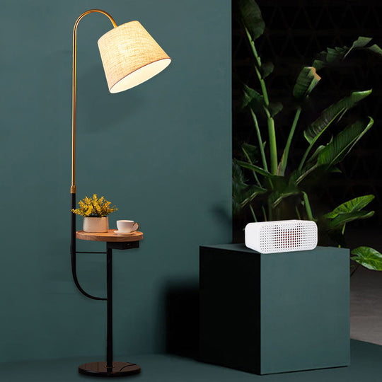 Contemporary Fabric Tapered Drum Floor Light With Tray - Bedside Lighting 1 Bulb