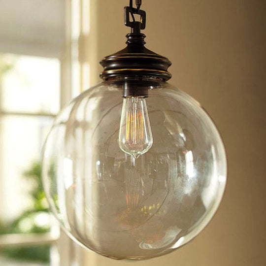 Simplistic Clear Glass Sphere Pendant Light Fixture | Restaurant Hanging (1-Bulb)