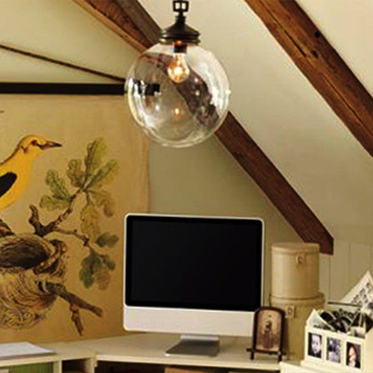 Simplistic Clear Glass Sphere Pendant Light Fixture | Restaurant Hanging (1-Bulb)