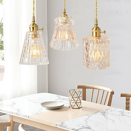 Antique Clear Glass Pendant Light Fixture For Dining Room - 1-Light Hanging Design
