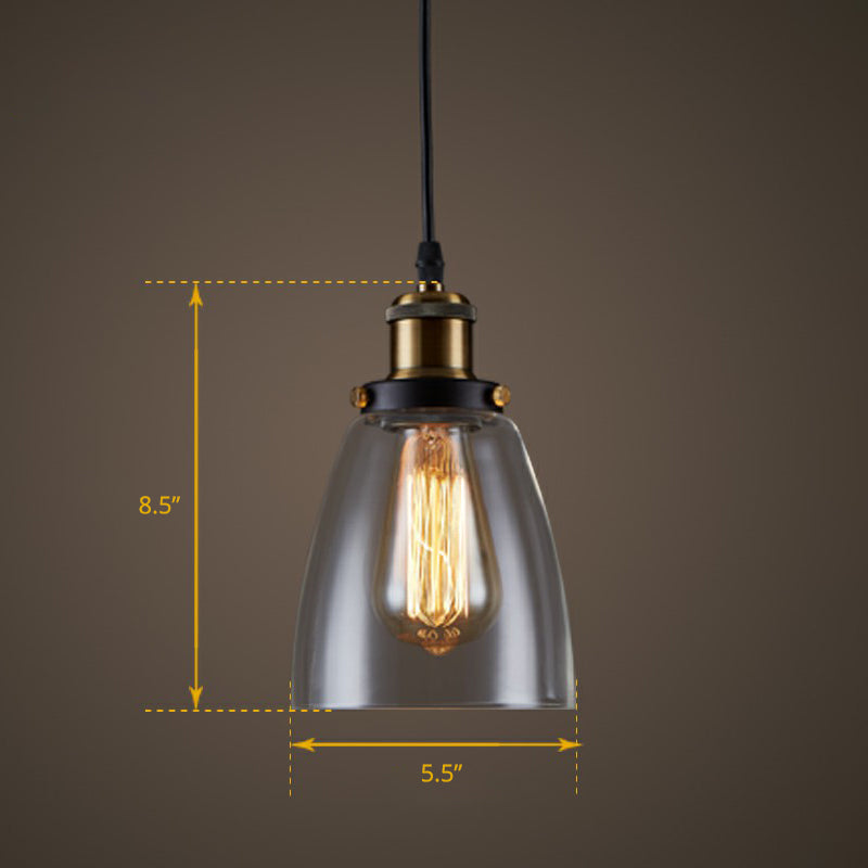 Clear Glass Industrial Bell Pendant Light For Restaurants - Single Hanging Ceiling