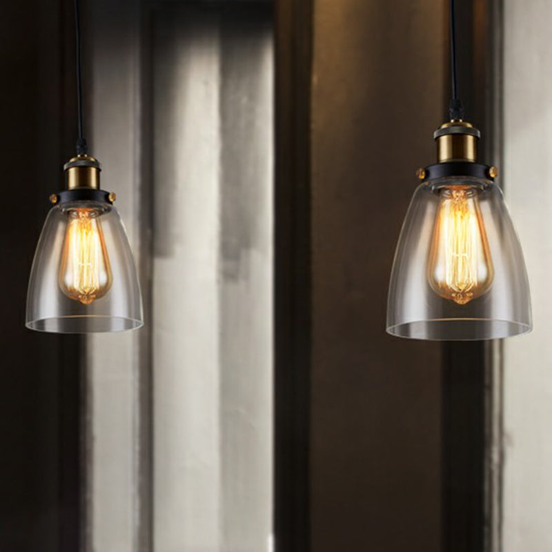Clear Glass Industrial Bell Pendant Light For Restaurants - Single Hanging Ceiling