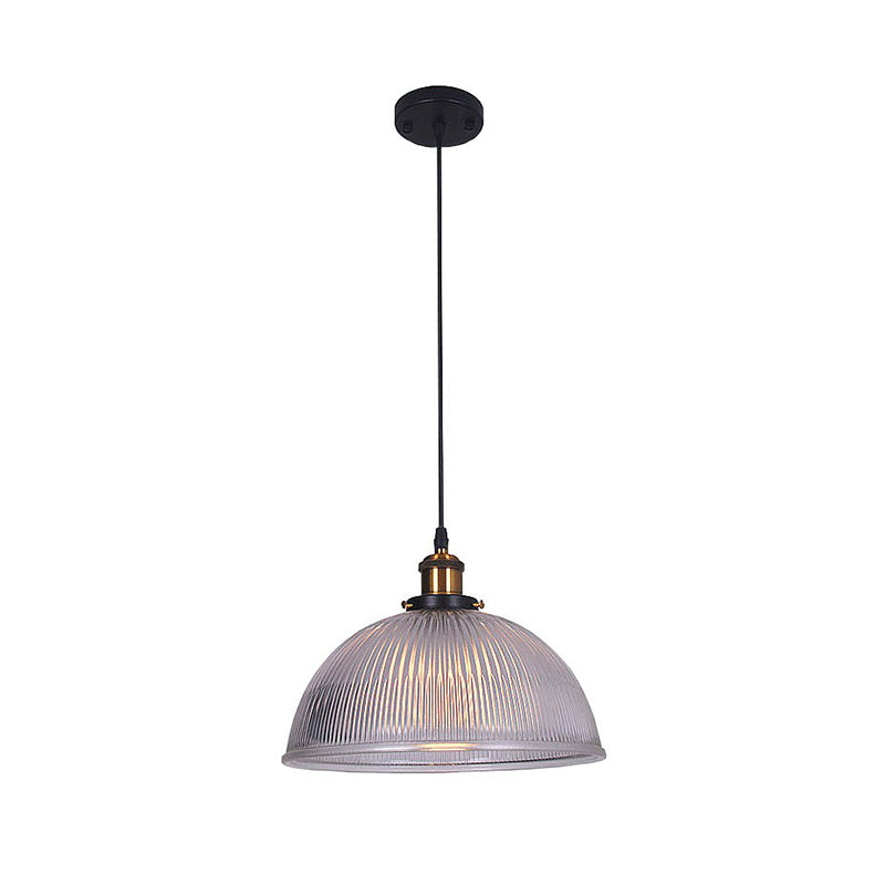 Industrial Dome Clear Ribbed Glass Hanging Pendant Light - Perfect For Restaurants