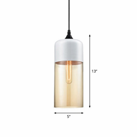 Vintage-Style Amber Glass Hanging Lamp - Single-Bulb Pendant For Dining Room Lighting White / B
