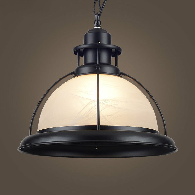 Retro White Glass Half-Globe Pendant Ceiling Light - Dining Room Suspension Lighting 1 Head