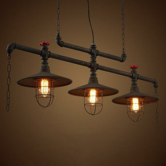 Rustic Iron Saucer Pendant Lamp With Cage Guard - Island Lighting For Dining Room Black