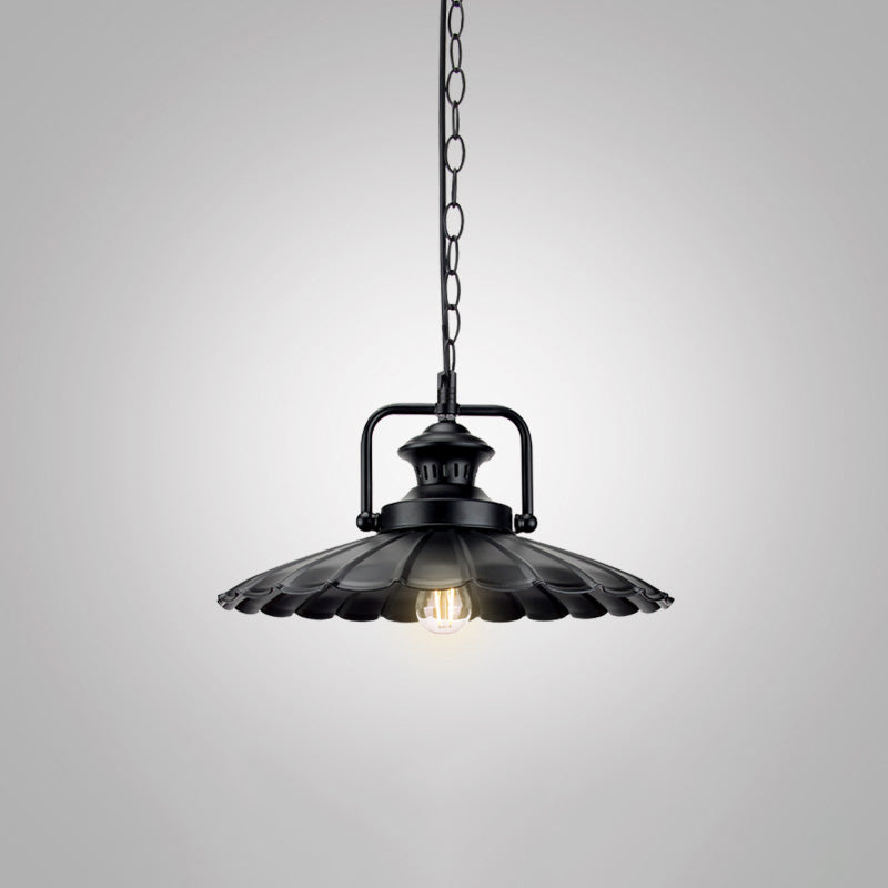 Modern Metal Black Pendant Light With Geometric Shade - Single Bulb Industrial Hanging Fixture / H