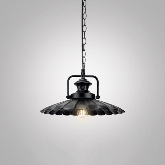 Modern Metal Black Pendant Light With Geometric Shade - Single Bulb Industrial Hanging Fixture / H