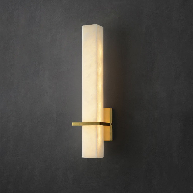 Minimalistic Marble Wall Sconce - White Led Light For Aisle Mounted