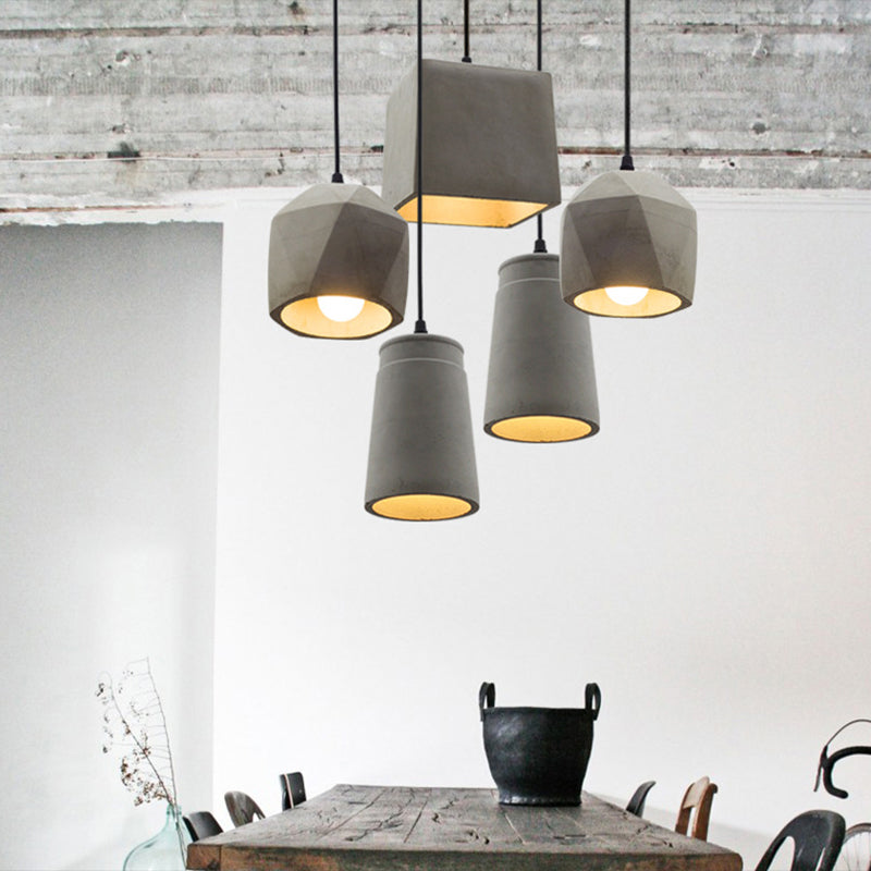 Modern Grey Horn Suspended Lighting Fixture - Simplicity 1-Light Cement Hanging Light For
