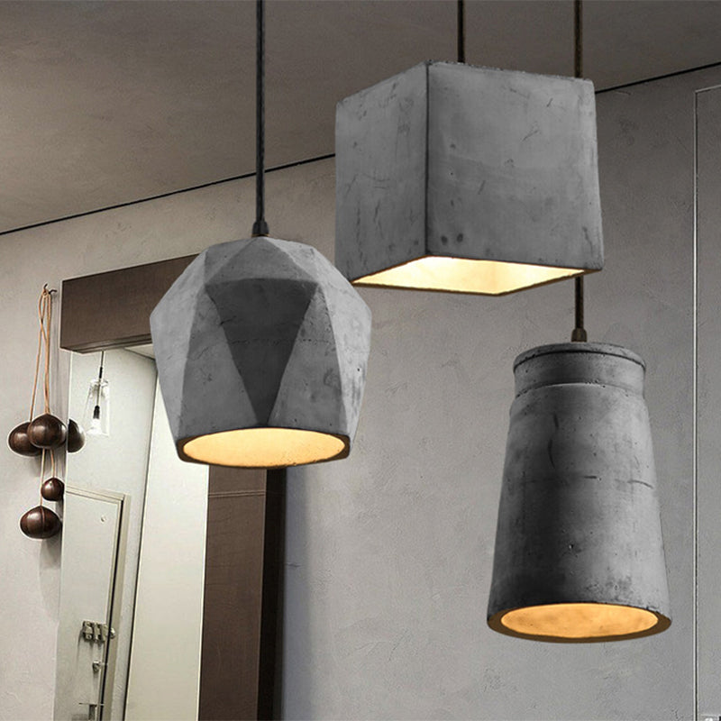 Simplicity 1-Light Cement Hanging Light: Grey Horn Suspended Lighting Fixture - Ideal For