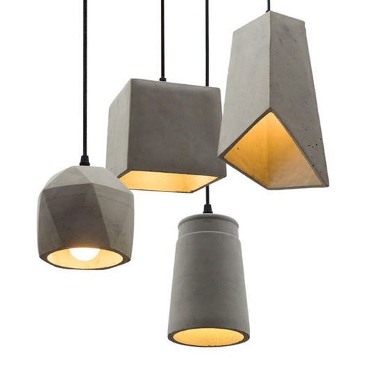 Simplicity 1-Light Cement Hanging Light: Grey Horn Suspended Lighting Fixture - Ideal For