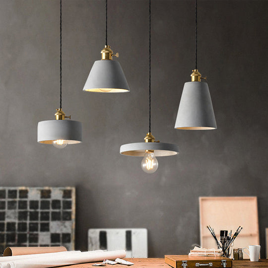 Modern Nordic Single-Bulb Grey Horn Shaped Ceiling Pendant With Cement Shade