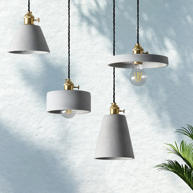 Modern Nordic Single-Bulb Grey Horn Shaped Ceiling Pendant With Cement Shade
