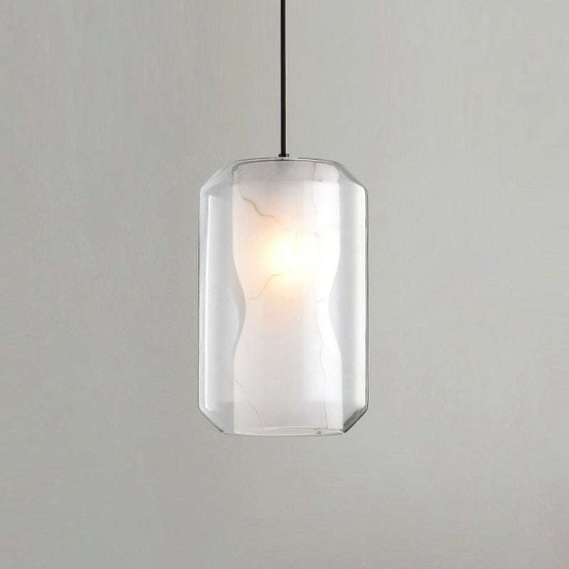 Cylinder Pendant Light: Clear Glass 1-Light White Marble Shade - Perfect For Dining Room Ceilings