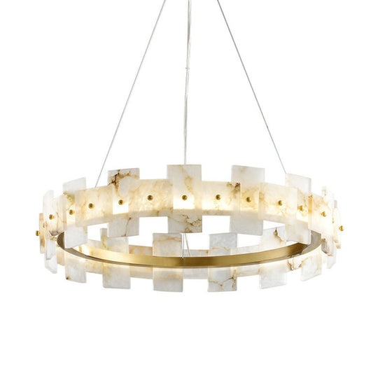 Minimalist Marble Circle Hanging Lamp: White And Brass Led Pendant Light For Dining Room
