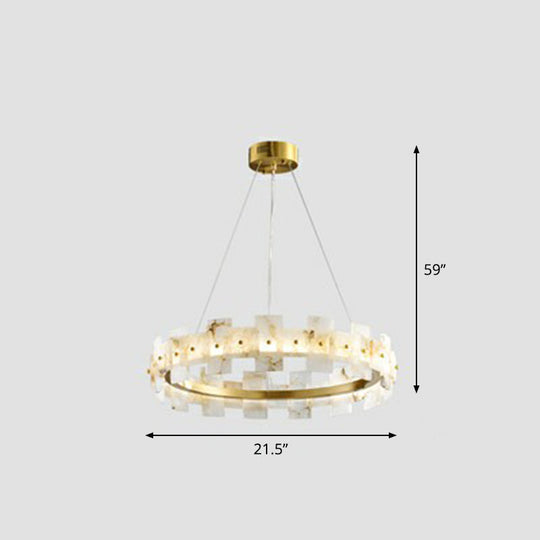 Minimalist Marble Circle Hanging Lamp - White & Brass Led Pendant Light For Dining Room