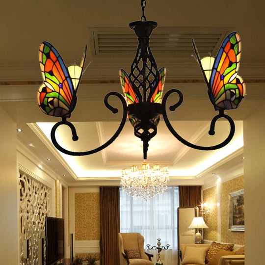 Tiffany Butterfly Chandelier: Exquisite Stained Glass Pendant Light For Dining Room 3 / Orange