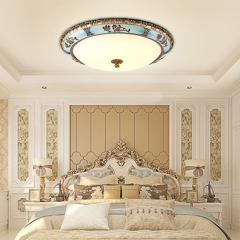 Blue Led Flushmount Lighting Traditional Resin Flower Ceiling Light For Corridor -
