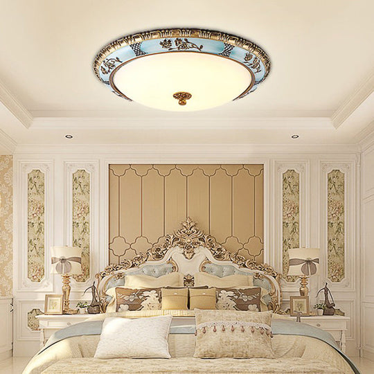 Blue Led Flushmount Lighting Traditional Resin Flower Ceiling Light For Corridor - 16/19.5/13.5