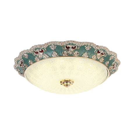 Flower Resin Led Flush Mount Ceiling Lamp For Traditional Living Rooms In Apricot/Green