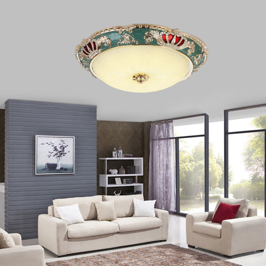 Traditional Resin Crown Flush Led Ceiling Lamp For Bedroom Apricot/Green
