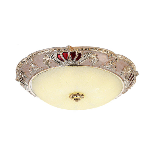 Traditional Resin Crown Flush Led Ceiling Lamp For Bedroom Apricot/Green