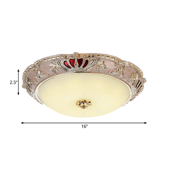 Traditional Resin Crown Flush Led Ceiling Lamp For Bedroom Apricot/Green