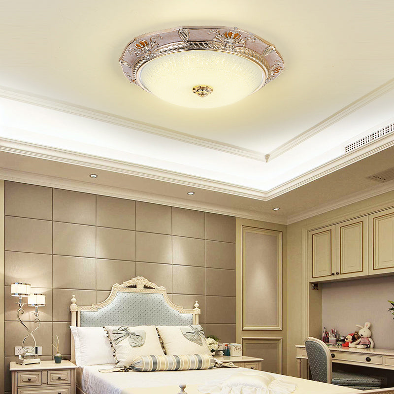 Traditional Crown Resin Flush Light Fixture - Led Flushmount Lighting In Apricot/Green Bedroom