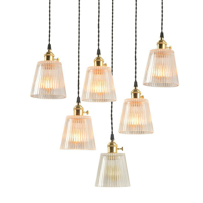Sleek Clear Ribbed Glass Hanging Light - Simplicity 1-Bulb Pendant Fixture For Restaurants