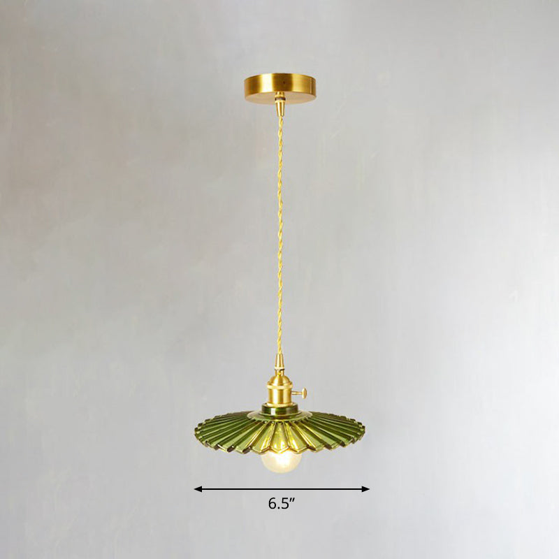 Vintage-Style Brass Pendant Lamp With Glass Shade For Dining Room Lighting / A
