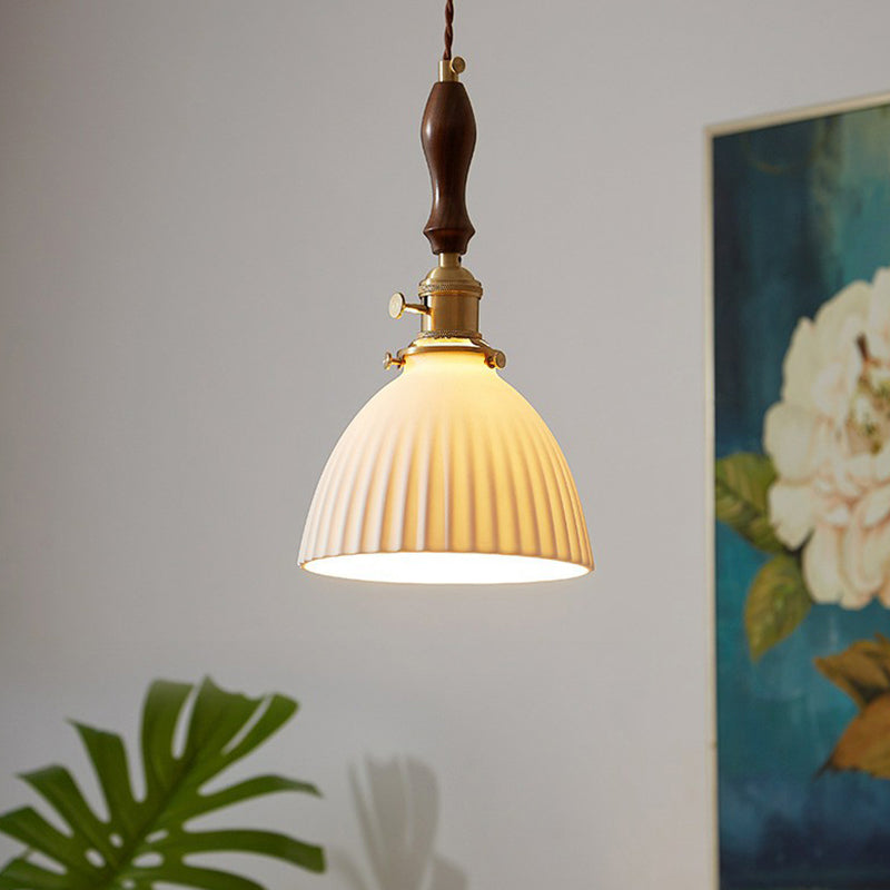 Simplicity White Glass Pendant Light With Dome Shade And Single Bulb